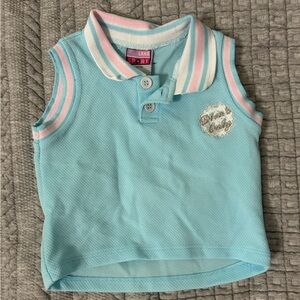 Blue Sleeveless Polo Shirt with Pink and White Stripes “Diva’s Only”